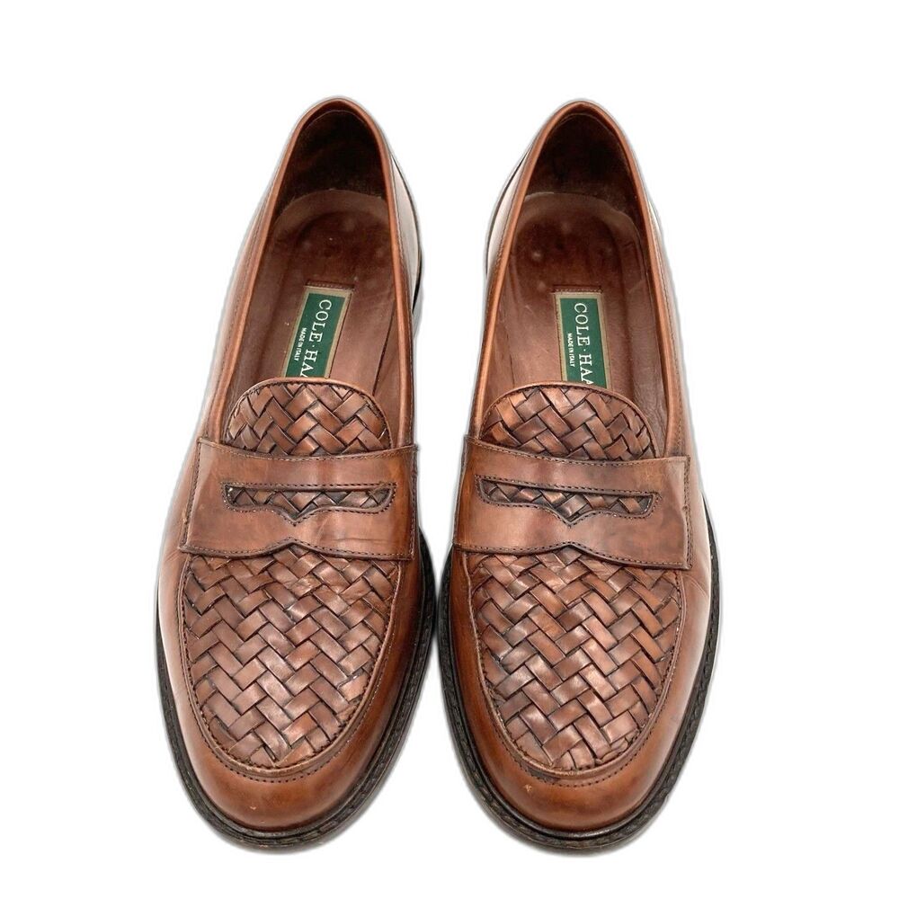 Cole Haan Brown Woven English Calf Leather Loafers Womens Shoes Size 10 B